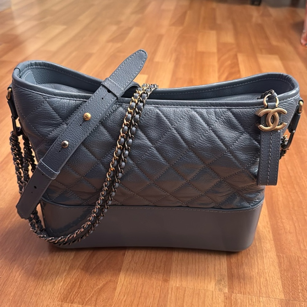 Chanel Gabrielle Hobo Quilted Goatskin and Patent Medium Blue